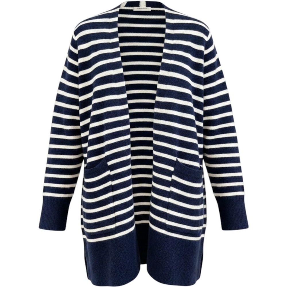Madewell Striped Open Front Cardigan Womens Large Navy White Long Sleeve Sweater